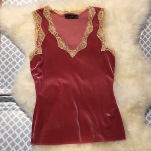 The Limited Velvet Camisole w/ Lace Trim Rose Med